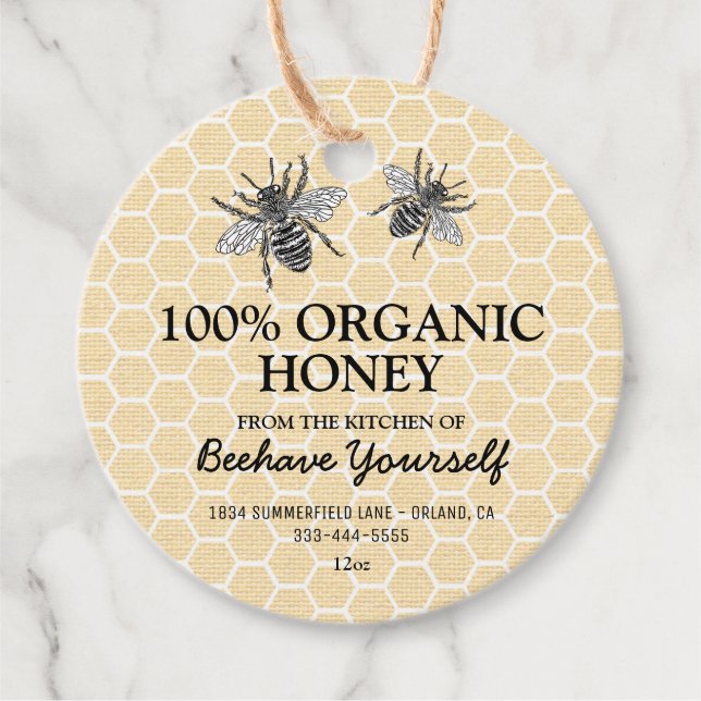 Honey Apiary Jar Tags | Vintage Honeybee (Front)