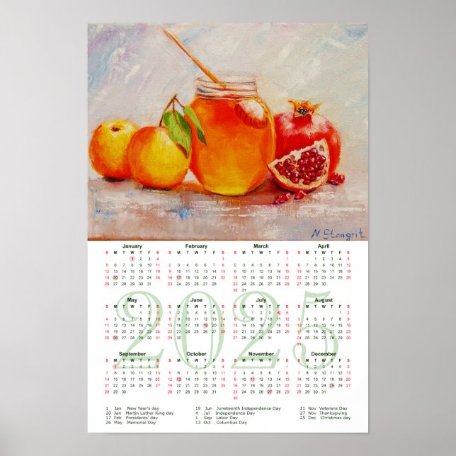 Honey, Apples and Pomegranates. Art Calendar 2025 Poster (Front)