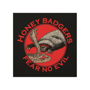 Honey Badger and cobra funny red and black Wood Wall Art