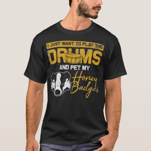 Honey Badger Animal Drums Drummer Musician Retro T_Shirt