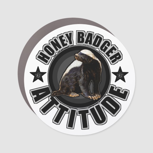 Honey Badger Attitude Round Curved Text Car Magnet (Front)