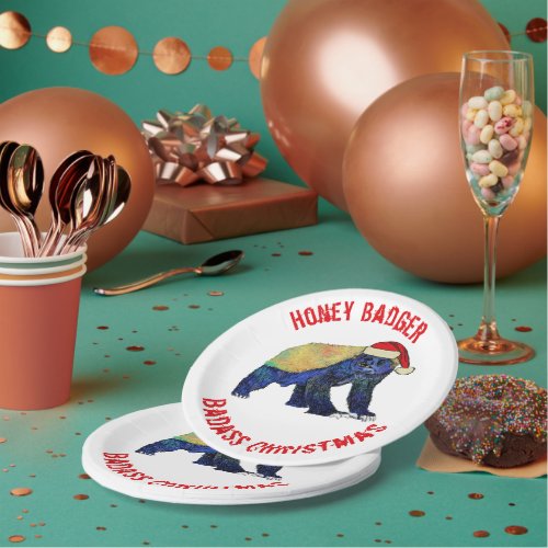 Honey Badger badass Christmas slogan Paper Plates