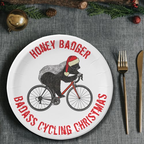 Honey Badger bicycle badass Christmas slogan Paper Plates