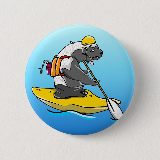 Honey Badger Canoeing in a River Button (Front)