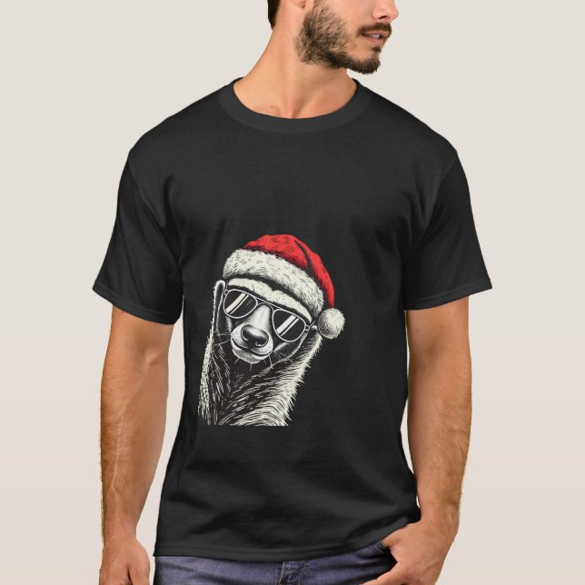 Honey Badger Christmas Santa Hat Pajama Funny Xmas T-Shirt (Front)