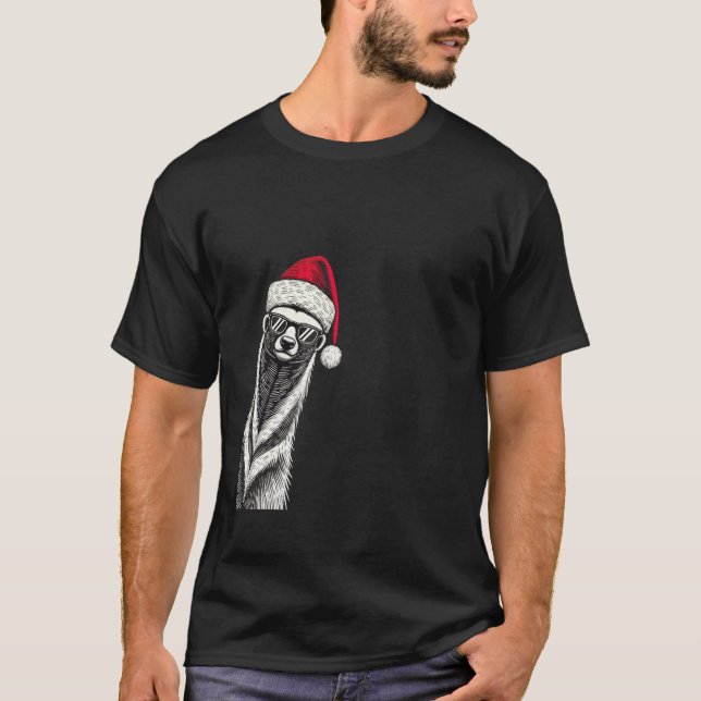 Honey Badger Christmas Santa Hat Pajama Funny Xmas T-Shirt (Front)