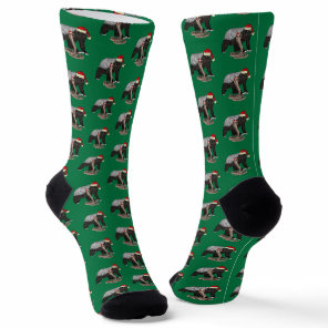 Honey Badger Cobra Snake Badass Christmas Green Socks
