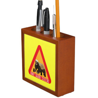 Honey Badger Crossing Sign - Yellow Background Pencil Holder