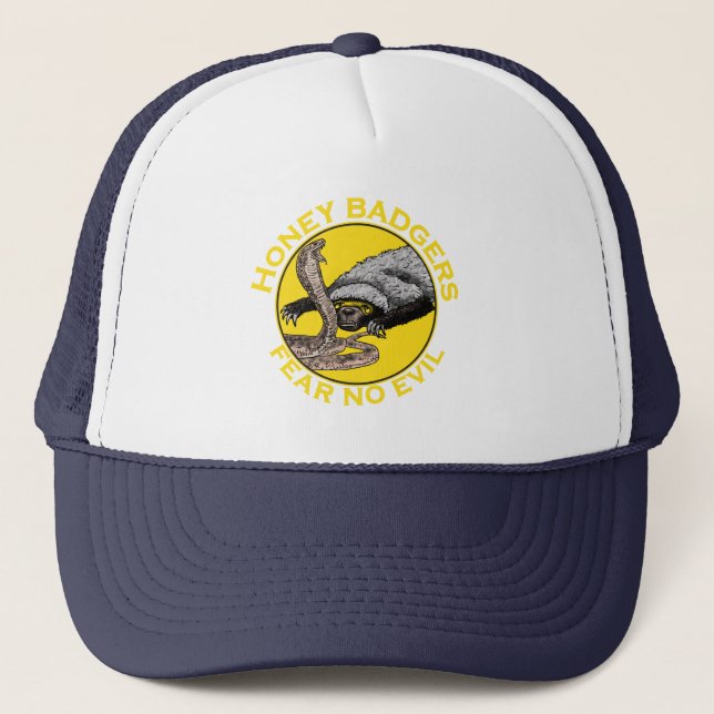 Honey Badger Fear no Evil Badass Yellow Animal Art Trucker Hat (Front)