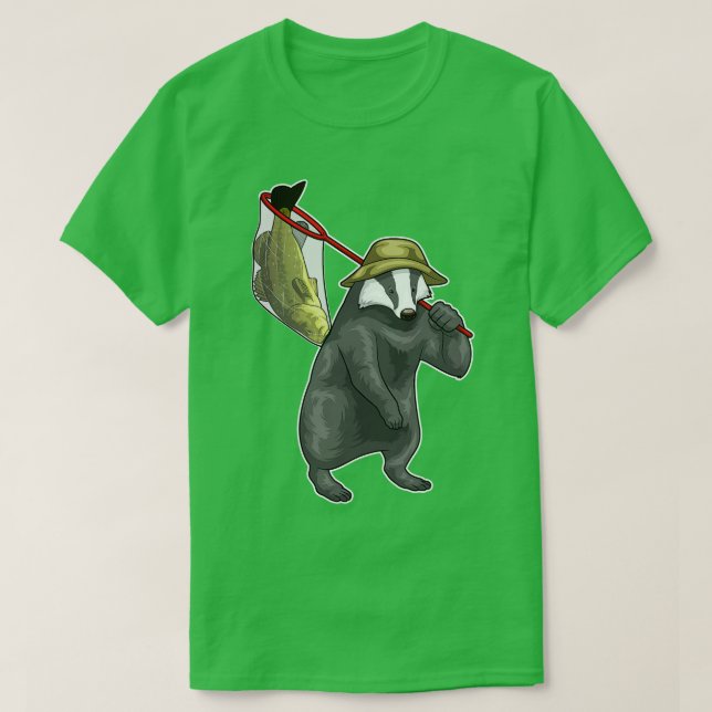 Honey badger Fisher Fishing net Fish T-Shirt (Design Front)