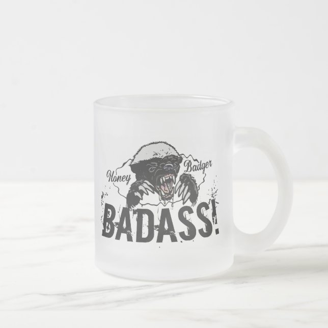Honey Badger Frosted Glass Coffee Mug (Right)