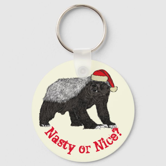 Honey Badger Funny Badass Festive Santa Quote Keychain (Front)