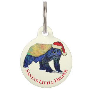 Honey Badger Funny colorful Festive Irony Santa Pet ID Tag