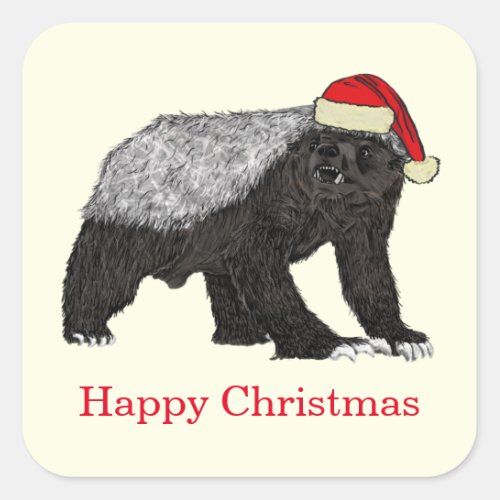 Honey Badger Funny Festive Badass Christmas Slogan Square Sticker