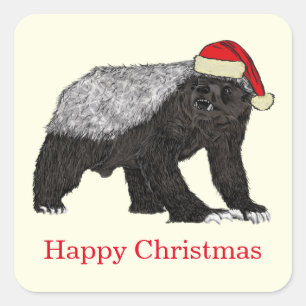 Honey Badger Funny Festive Badass Christmas Slogan Square Sticker