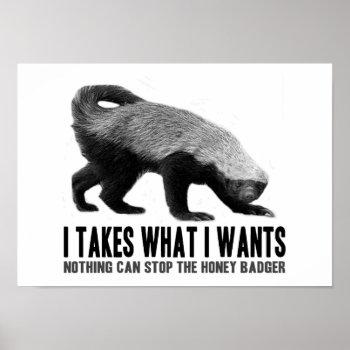 Honey Badger - I Takes What I Wants Poster by NetSpeak at Zazzle