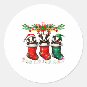 Honey Badger In Christmas Socks Lights Honey Badge Classic Round Sticker