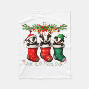 Honey Badger In Christmas Socks Lights Honey Badge Fleece Blanket