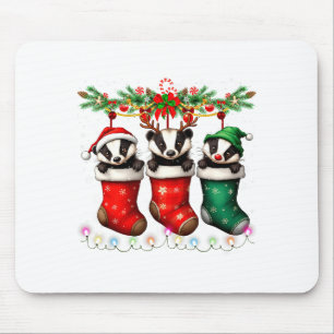 Honey Badger In Christmas Socks Lights Honey Badge Mouse Pad