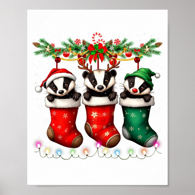 Honey Badger In Christmas Socks Lights Honey Badge Poster (Front)