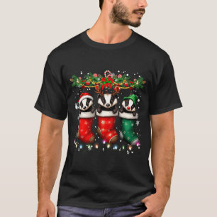 Honey Badger In Christmas Socks Lights Honey Badge T-Shirt