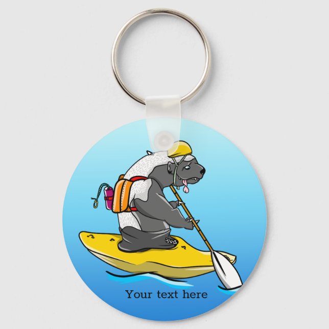 Honey Badger kayaking in a River Keychain (Front)