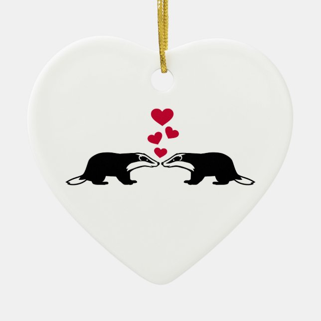 Honey badger love hearts ceramic ornament (Front)
