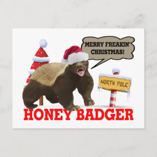 Honey Badger Merry Freakin' Christmas Holiday Postcard