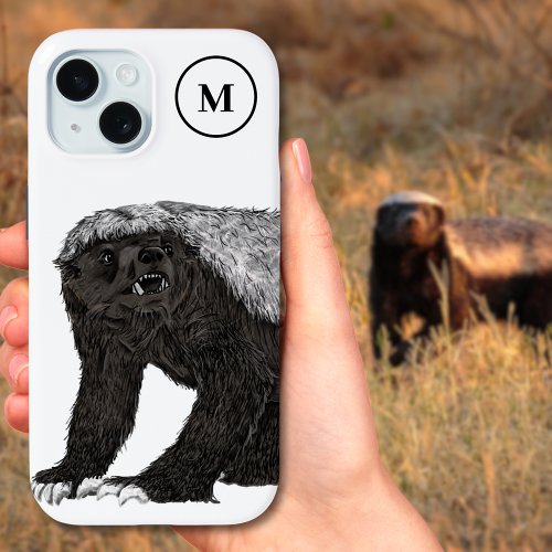 Honey badger monogram initial iPhone 15 case