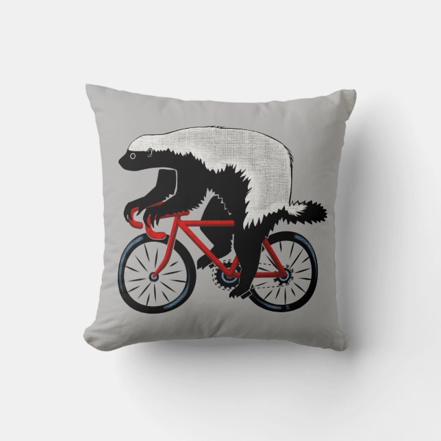 Honey Badger On a Bicycle Throw Pillow (Front)