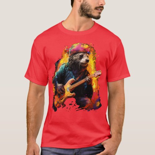 Honey Badger Playing Guitar T_Shirt