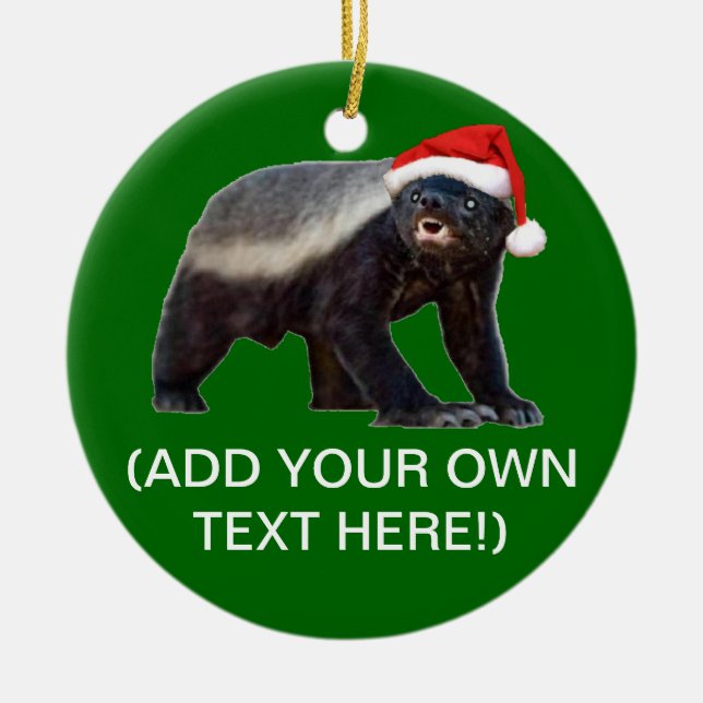 Honey Badger Santa Hat Christmas Tree Ornament (Front)