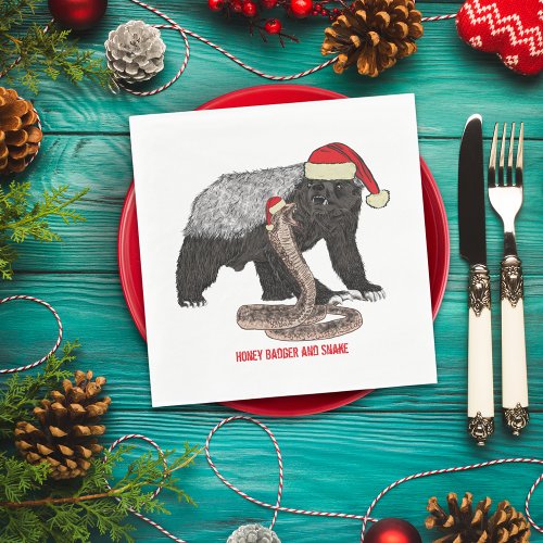 Honey Badger  Snake Funny Badass Christmas   Napkins