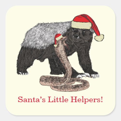 Honey Badger Snake Funny Festive Irony Santa Quote Square Sticker