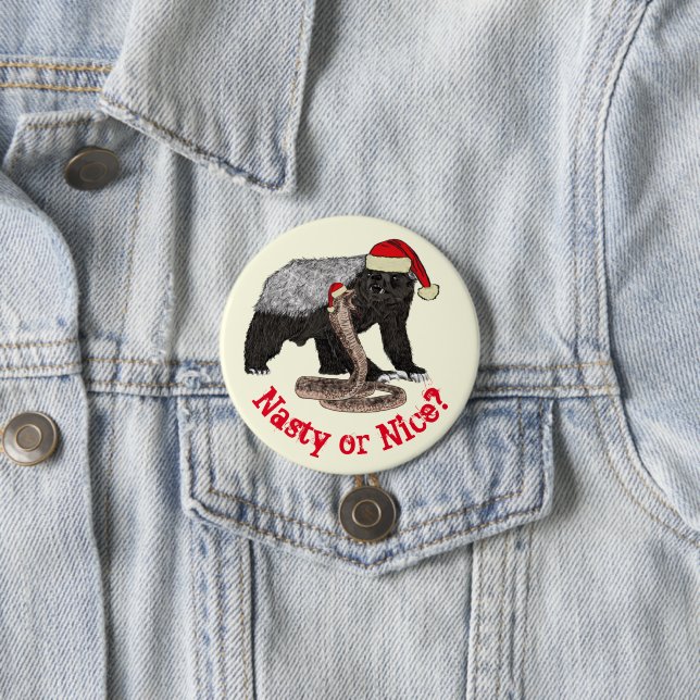 Honey Badger Snake Funny Festive Santa Quote Button (In Situ)