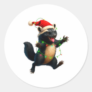 Honey Badger Tree Xmas Lights Santa Honey Badger C Classic Round Sticker