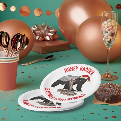 Honey Badger verses Snake Funny Badass Christmas  Paper Plates