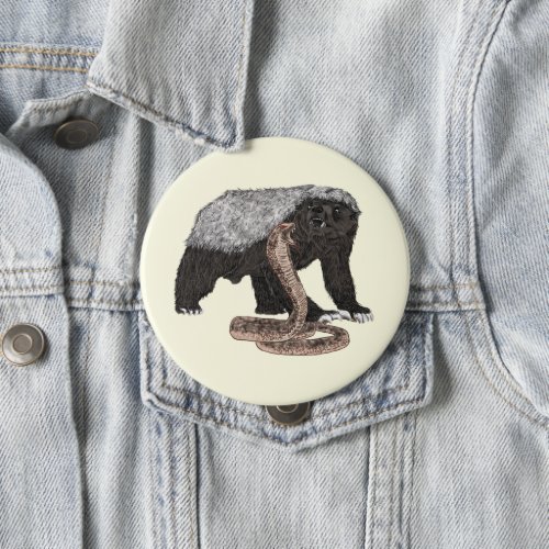 Honey Badger verses Snake illustration  Pinback Button