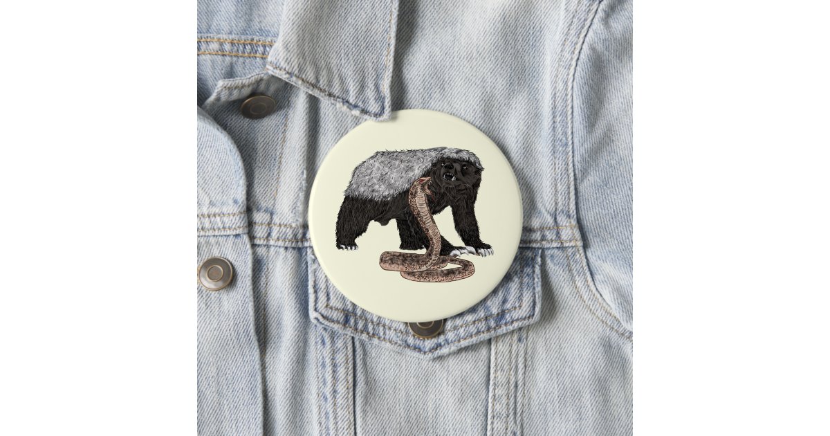 Honey Badger verses Snake illustration Pinback Button Zazzle