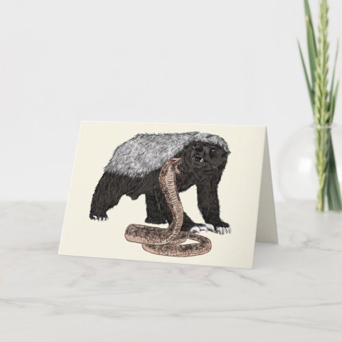 Honey Badger vs Snake Illustration Badass Birthday Card