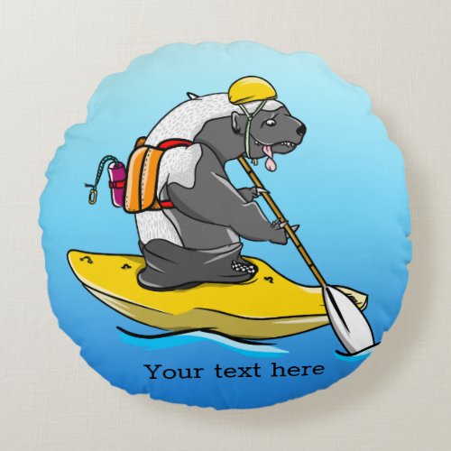 Honey badger white water kayaking round pillow