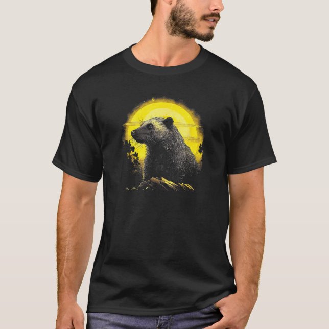 Honey Badger With Full Moon in Background T-Shirt (Front)