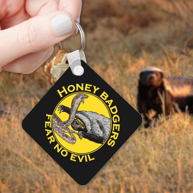 Honey Badgers Fear no Evil Quote Animal Art Keychain (Honey badgers fear no evil wild animal art key ring)