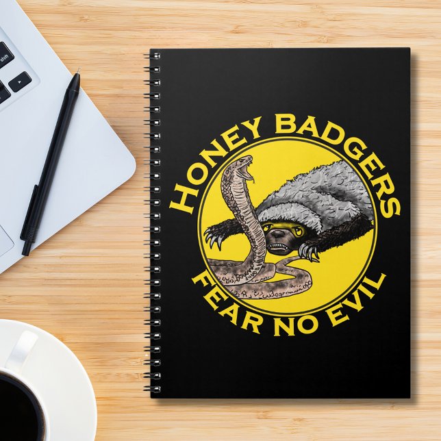 Honey Badgers Fear no Evil Quote Notebook (Honey badgers fear no evil quote yellow and black notebook with honey badger verses cobra snake art)