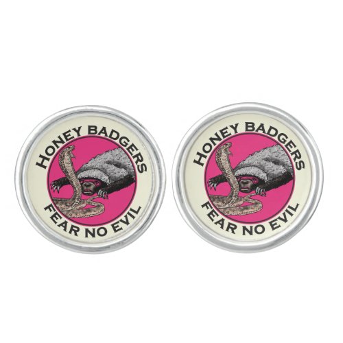 Honey Badgers Fear No Evil Saying Pink Cufflinks