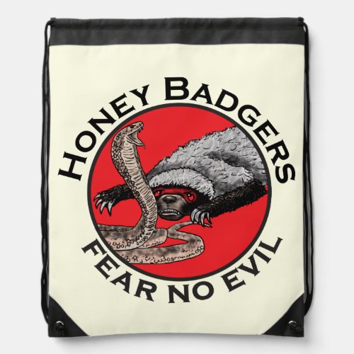 Honey badgers Fear No Evil Snake Bible Verse Red Drawstring Bag
