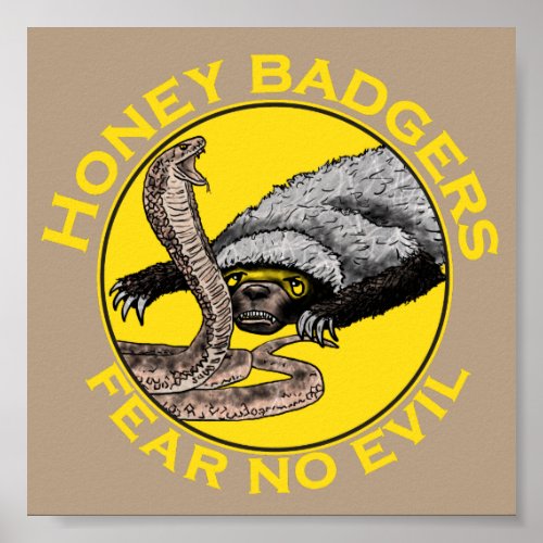 Honey Badgers Fear no Evil Yellow Scary Animal Art Poster