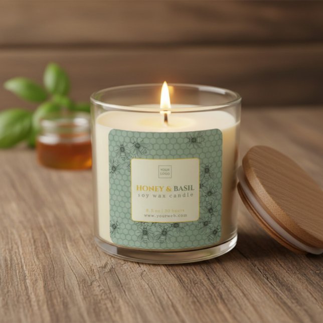 Honey & Basil Personalized Soy Wax Candle Label (Creator Uploaded)