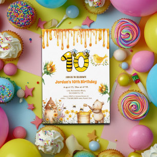 Honey Bear 10th Birthday Party Invitation