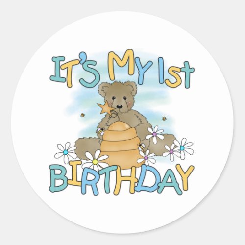 Honey Bear 1st Birthday Classic Round Sticker